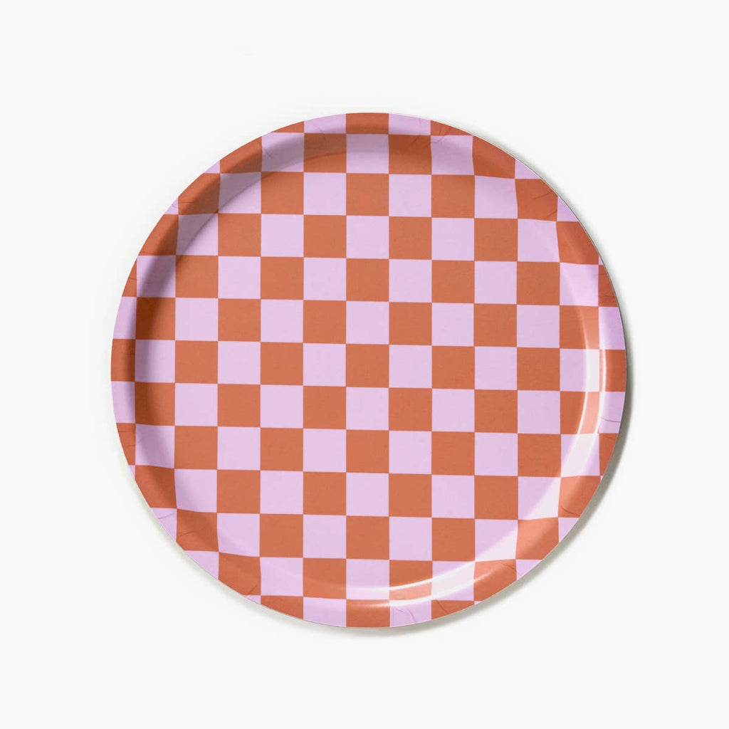 Plateau de service rond CHECKER Orange/Rose 31 cm