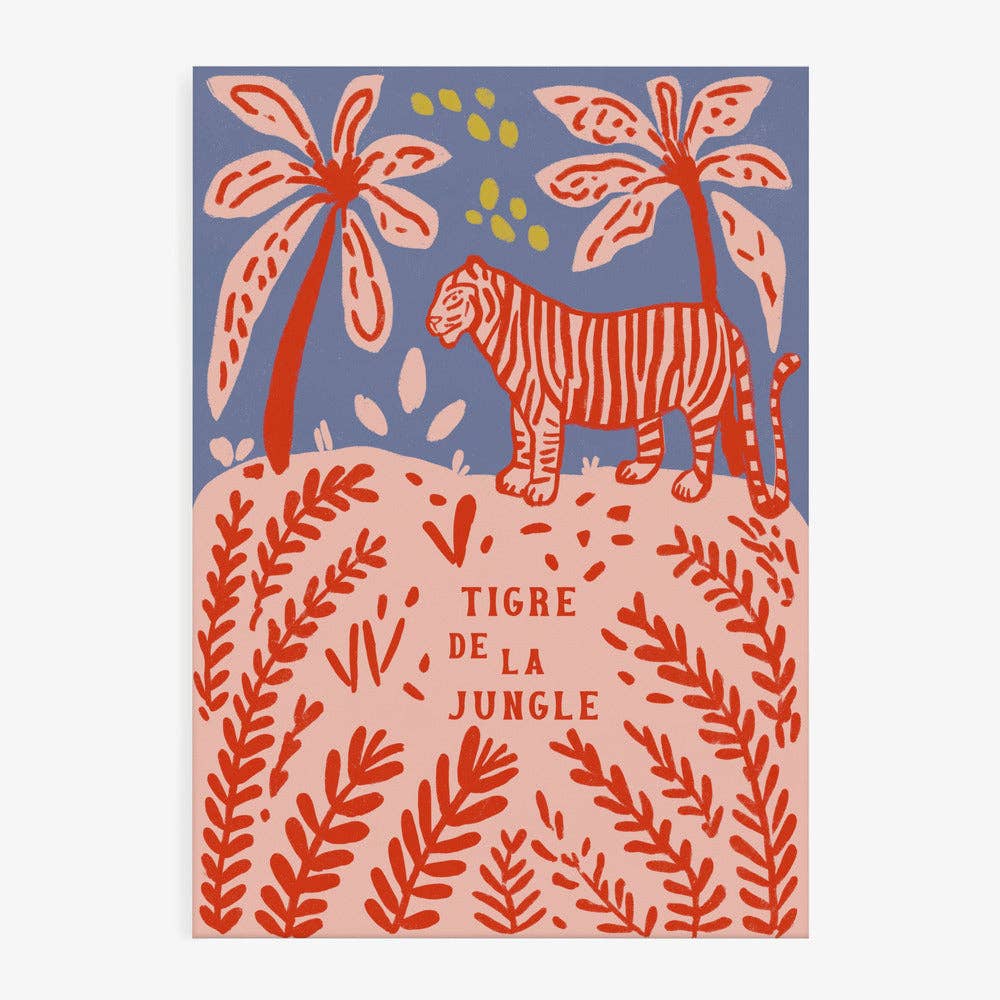 Impression d'art « Tigre rouge entre les palmiers » - Affiche folk naïve: No Frame / 30x40 cm