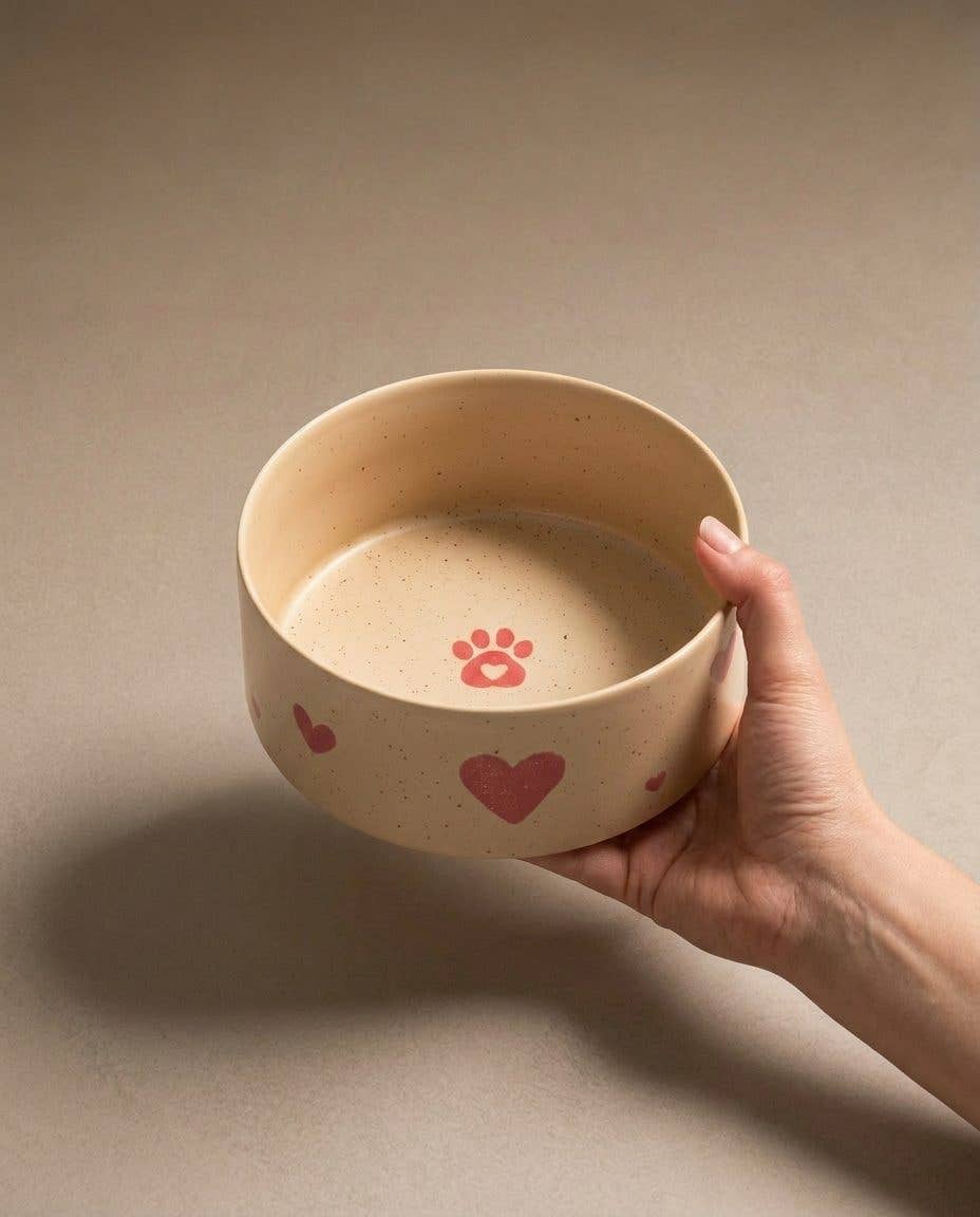 Ensemble de 2 bols pour animaux en grès Cozy Hearts 14 cm