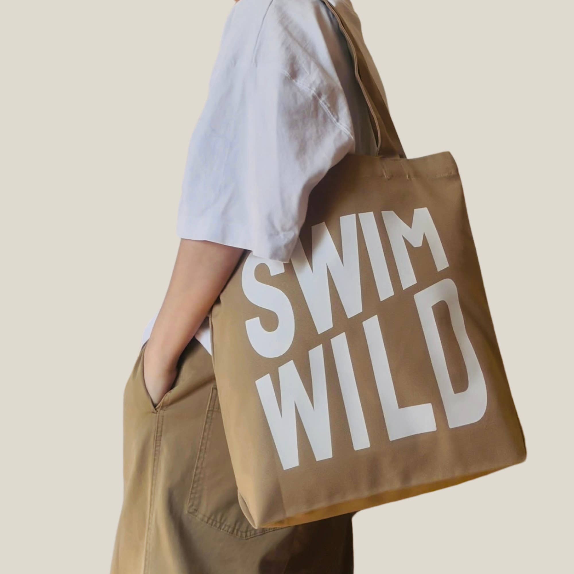Tote en toile Swim Wild  Kaki doux/Blanc