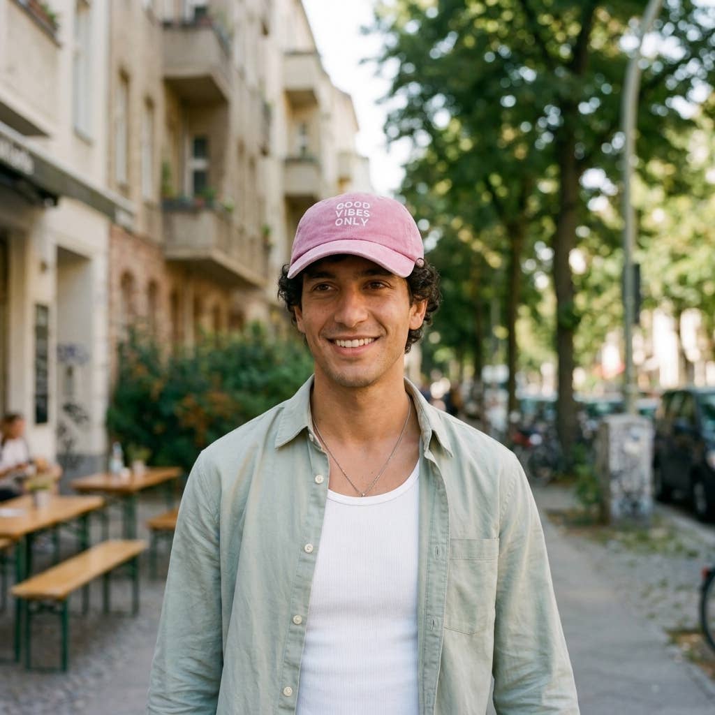 Casquette bleue brodée « Good Vibes Only » — cadeau: Beige