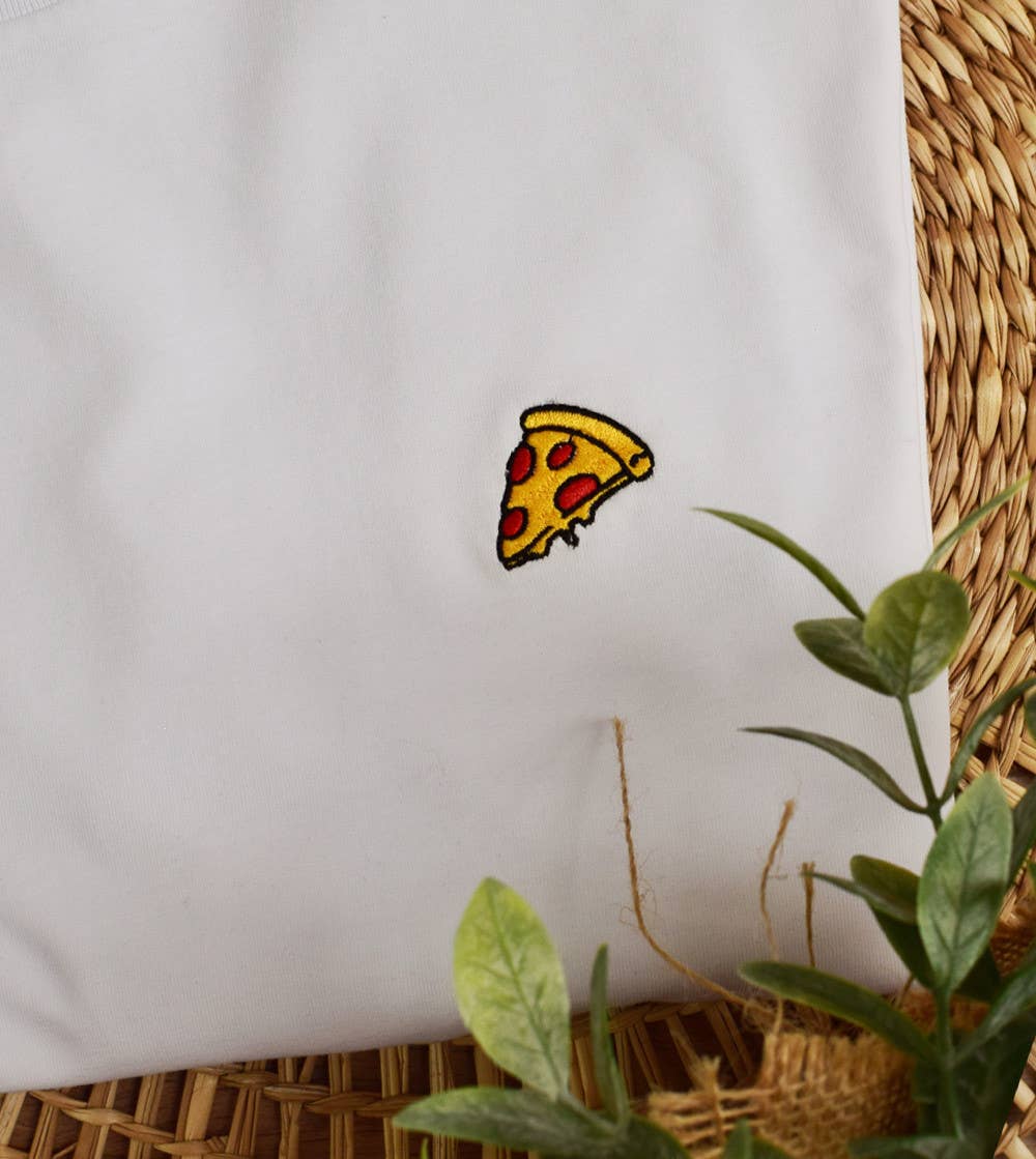 T-shirt brodé - Pizza: Blanc / M