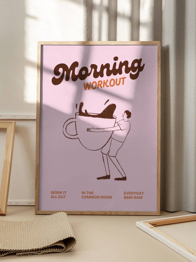 Impression artistique « Entraînement matinal au café » — Affiche rétro rose: Pas de cadre / 30x40 cm