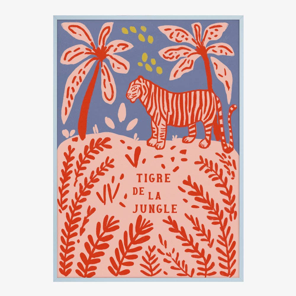 Impression d'art « Tigre rouge entre les palmiers » - Affiche folk naïve: No Frame / 30x40 cm