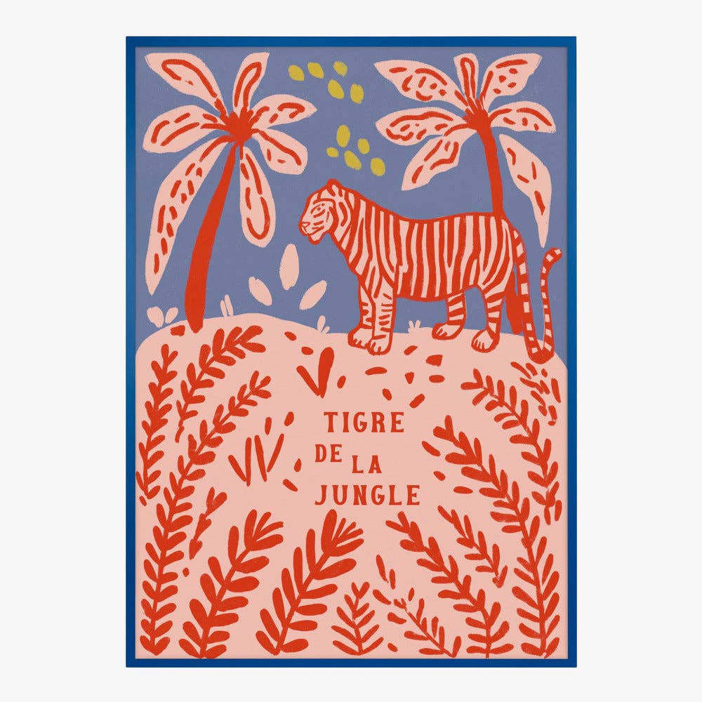 Impression d'art « Tigre rouge entre les palmiers » - Affiche folk naïve: No Frame / 30x40 cm