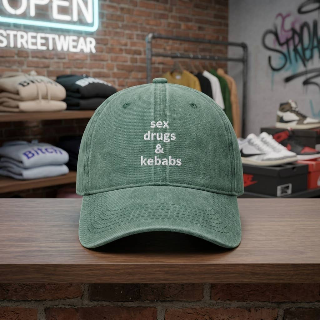 Casquette grise brodée « Sex Dr*gs & Kebabs »: Vert