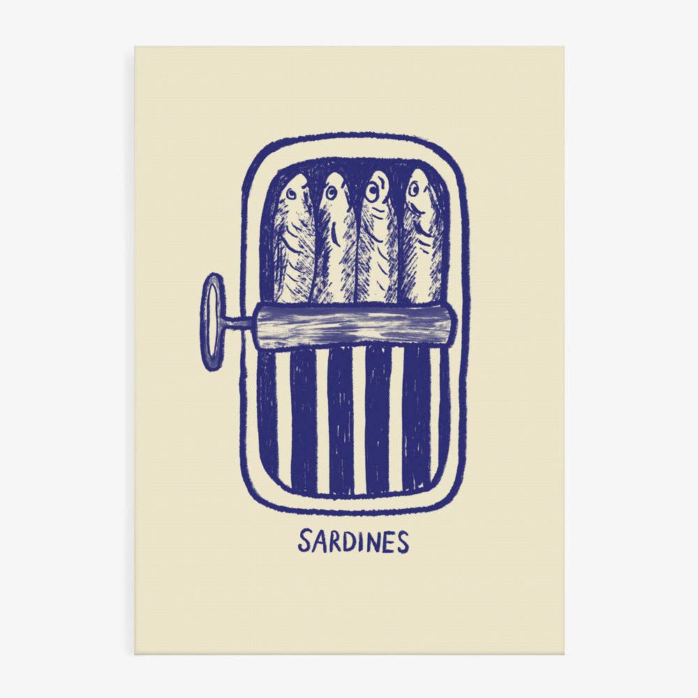 Affiche artistique « boîte de sardines bleue » — Linogravure pour la cuisine: Pas de cadre / 30x40 cm