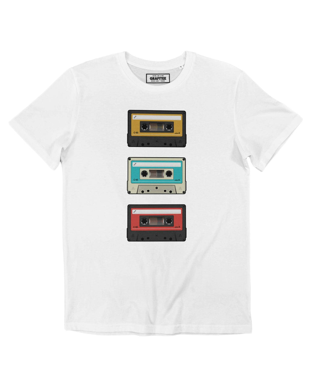 T-shirt K7 - Tee-shirt Illustration Cassettes Rétro: Blanc / M