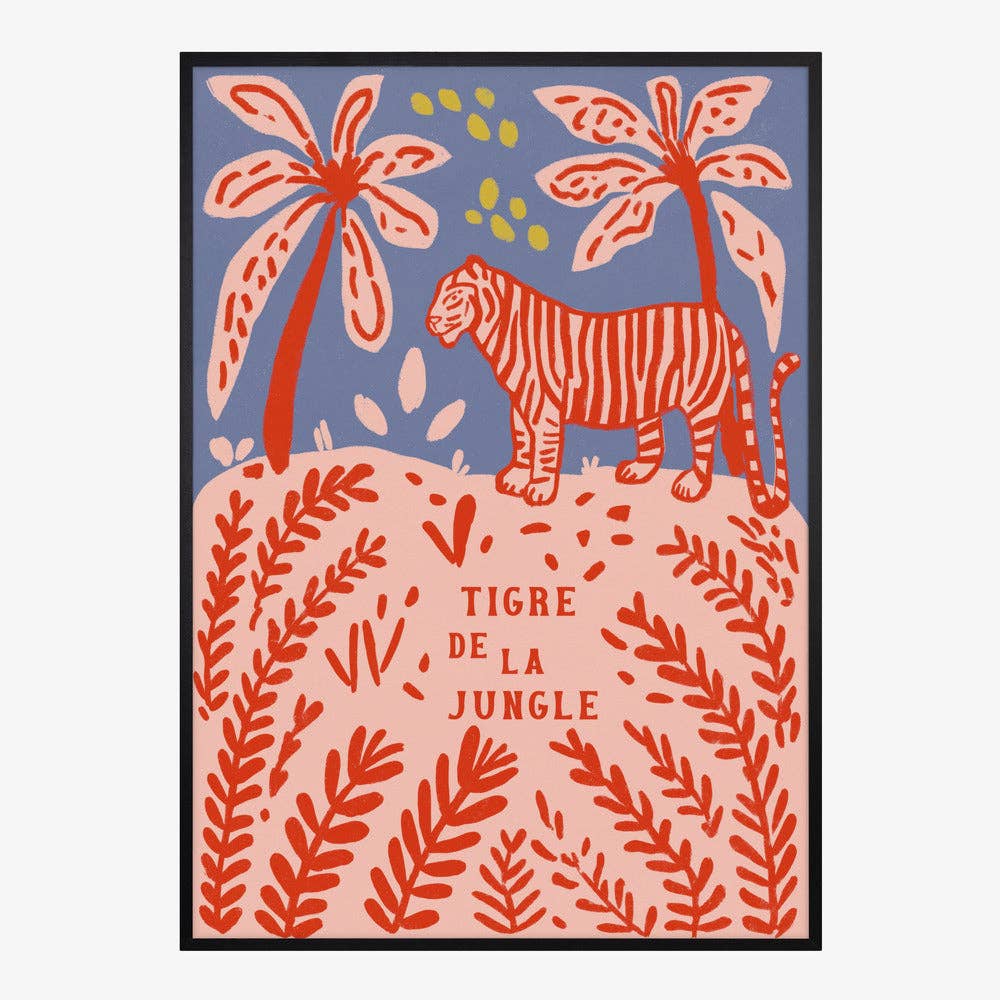 Impression d'art « Tigre rouge entre les palmiers » - Affiche folk naïve: No Frame / 30x40 cm