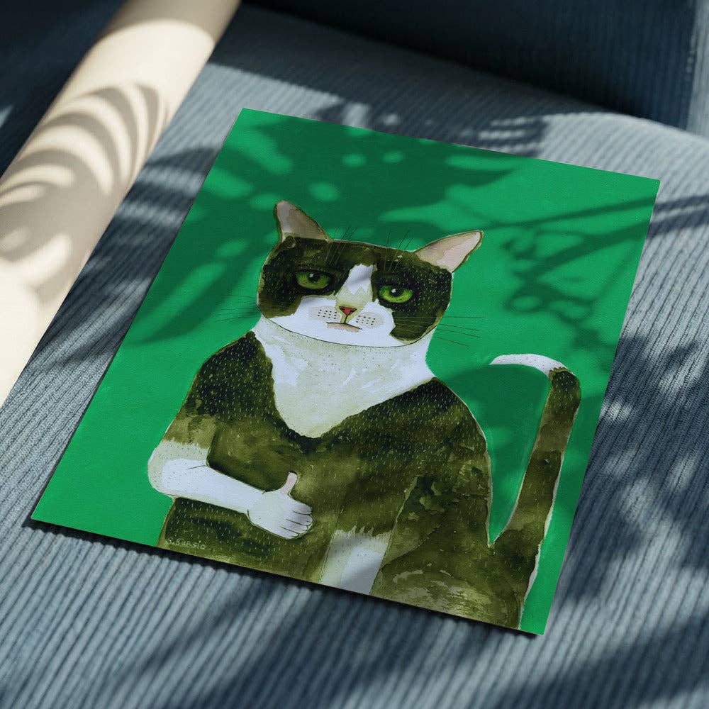 Affiche artistique — Chat en smoking, pouce levé : aquarelle fantaisiste: Pas de cadre / 30x40 cm
