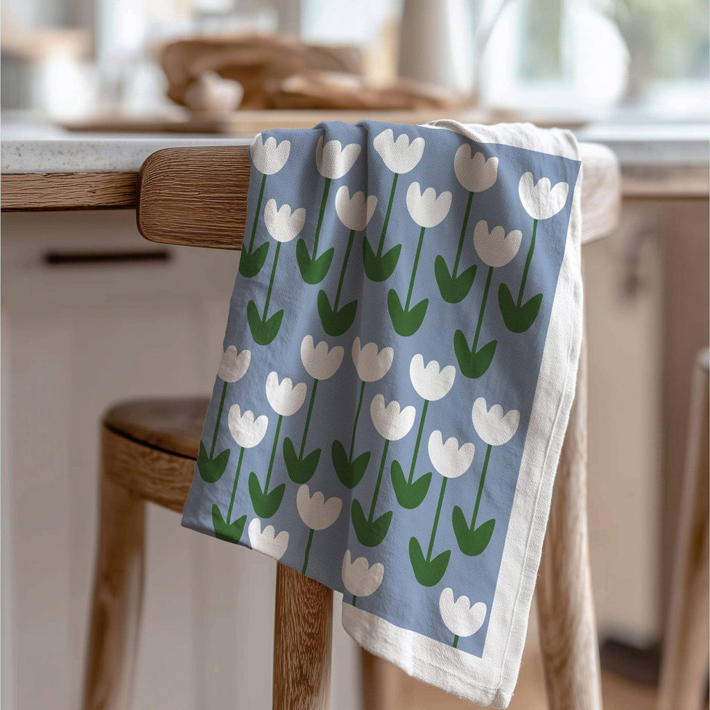 Torchon en coton bio - Tulipes blanches