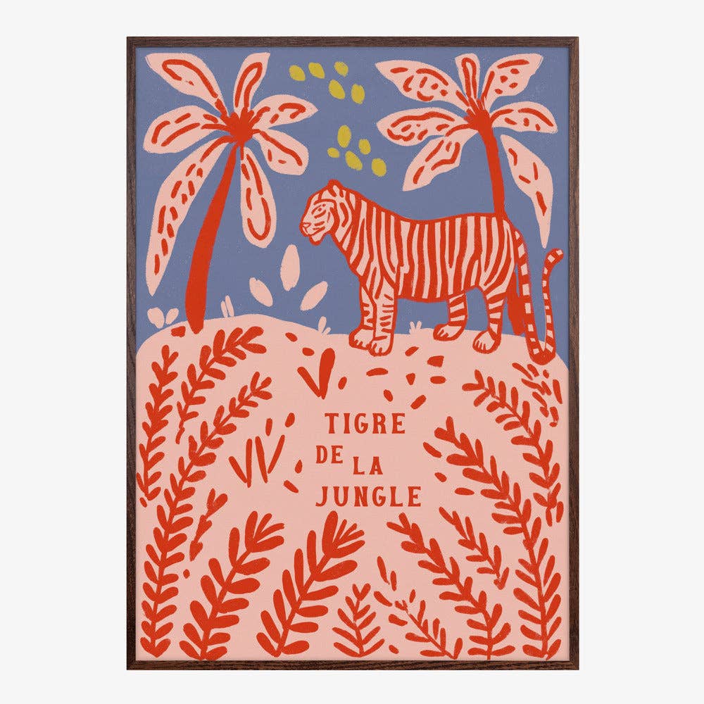 Impression d'art « Tigre rouge entre les palmiers » - Affiche folk naïve: No Frame / 30x40 cm
