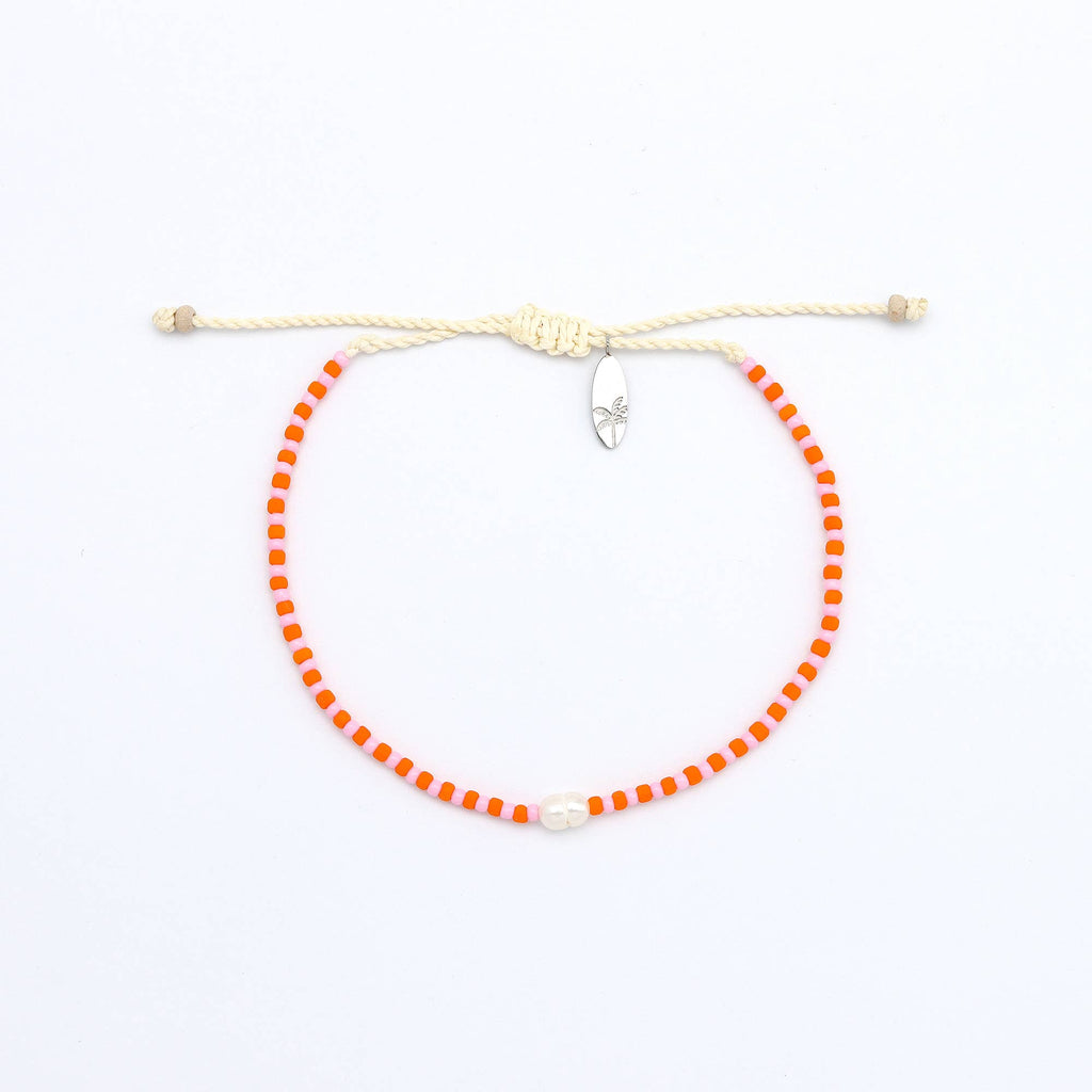 Mutiara Bracelet délicat à perles, Bracelet de surf réglable: Marine & Orange