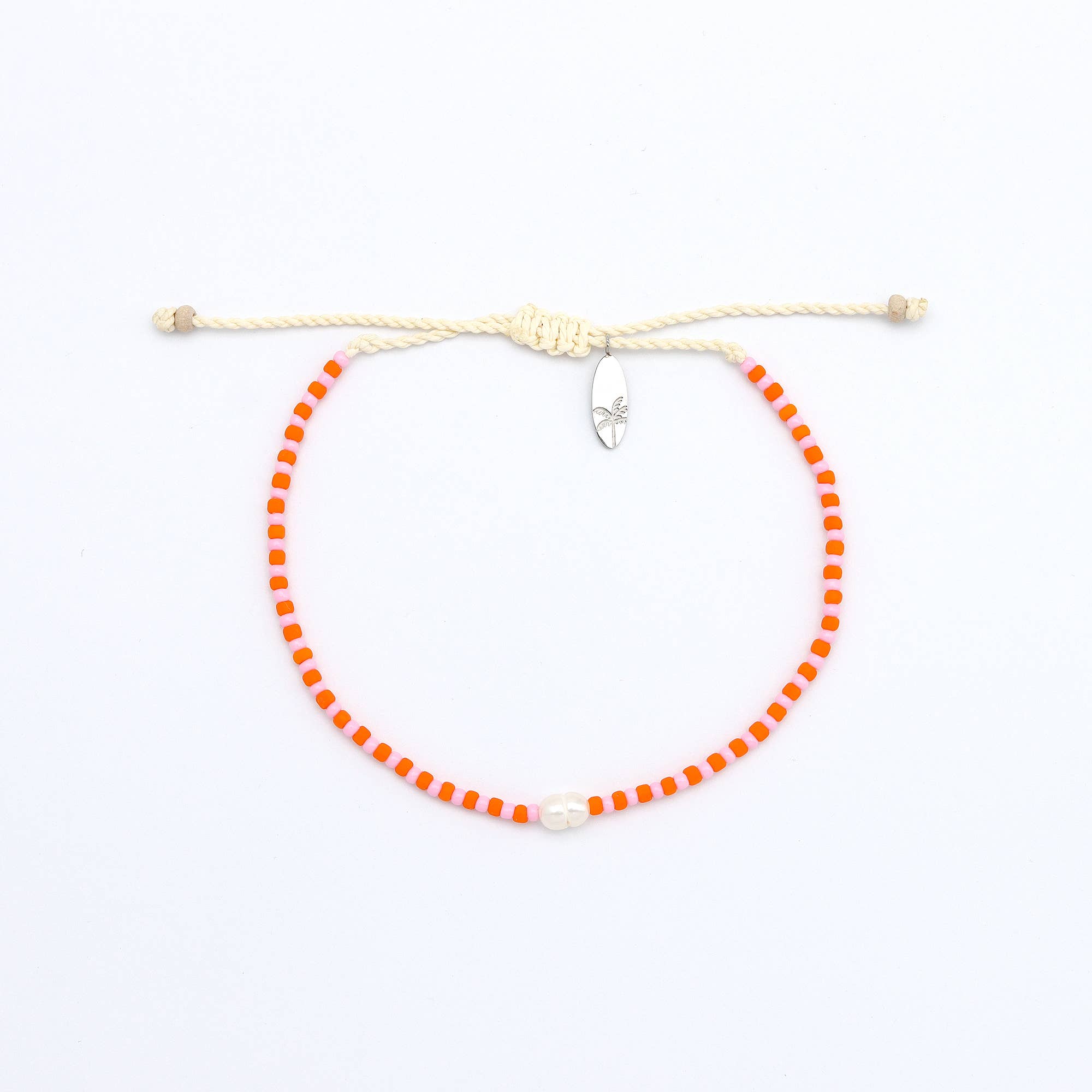 Mutiara Bracelet délicat à perles, Bracelet de surf réglable: Marine & Orange