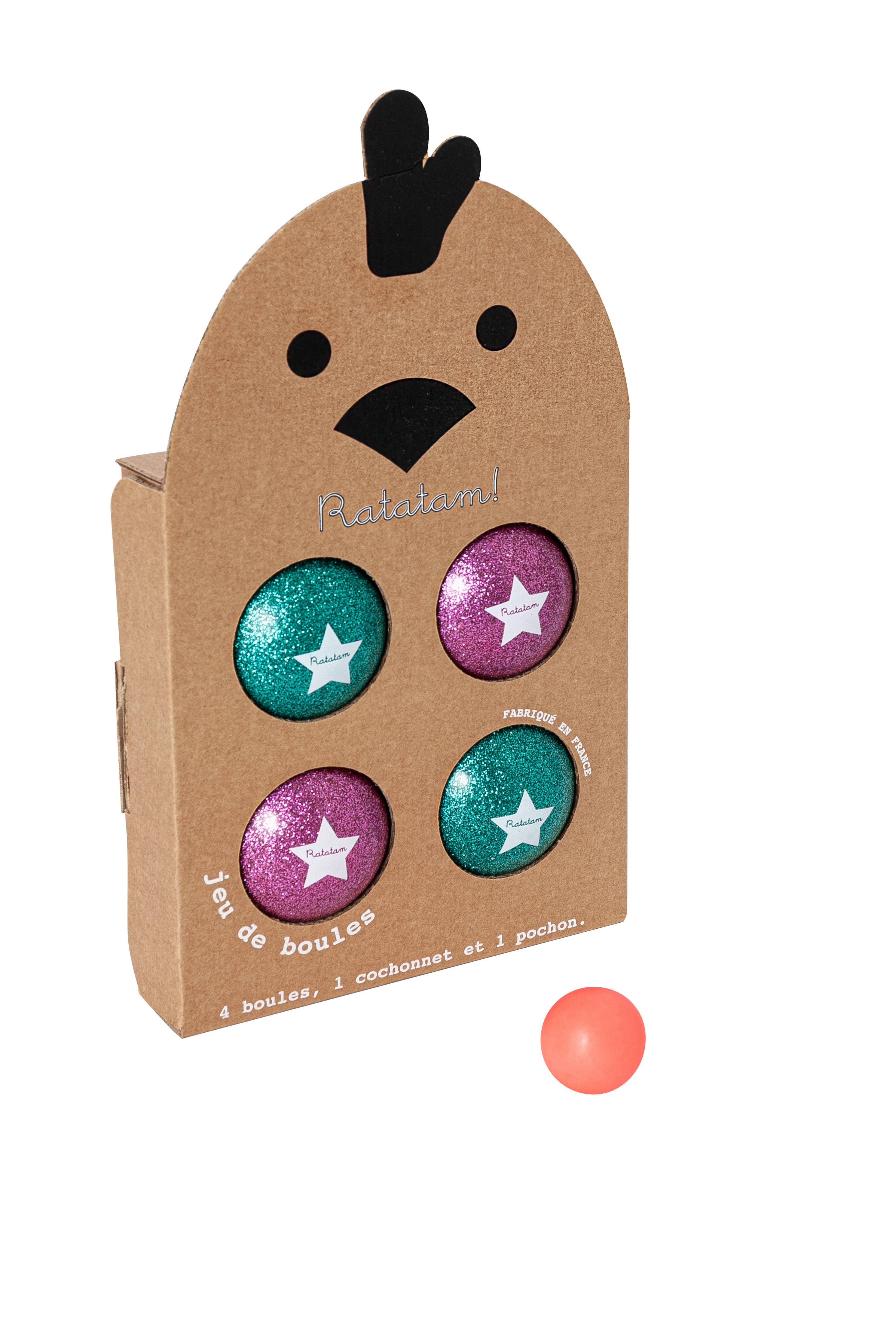 Jeux de boules/ pétanques à paillettes rose&vert