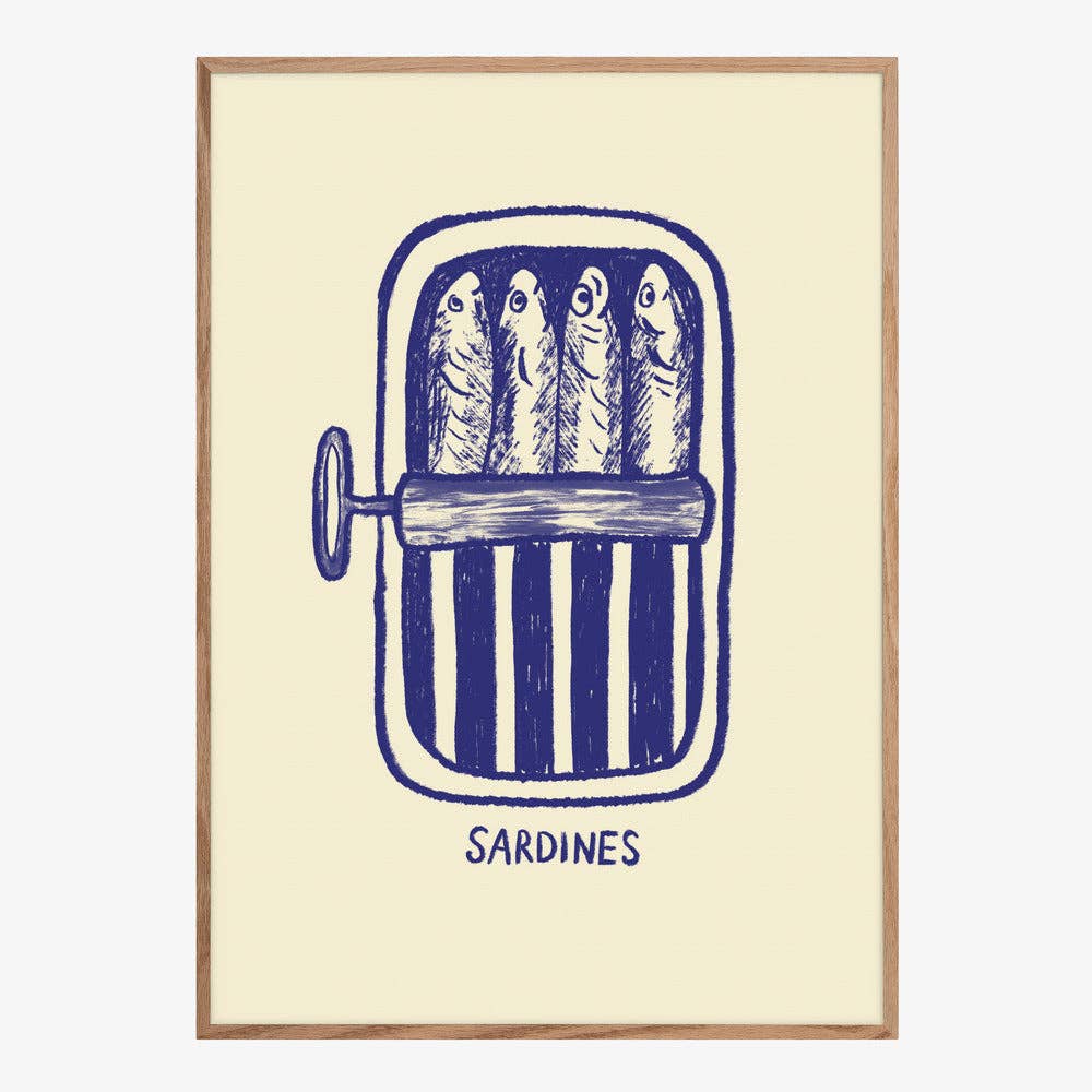 Affiche artistique « boîte de sardines bleue » — Linogravure pour la cuisine: Pas de cadre / 30x40 cm