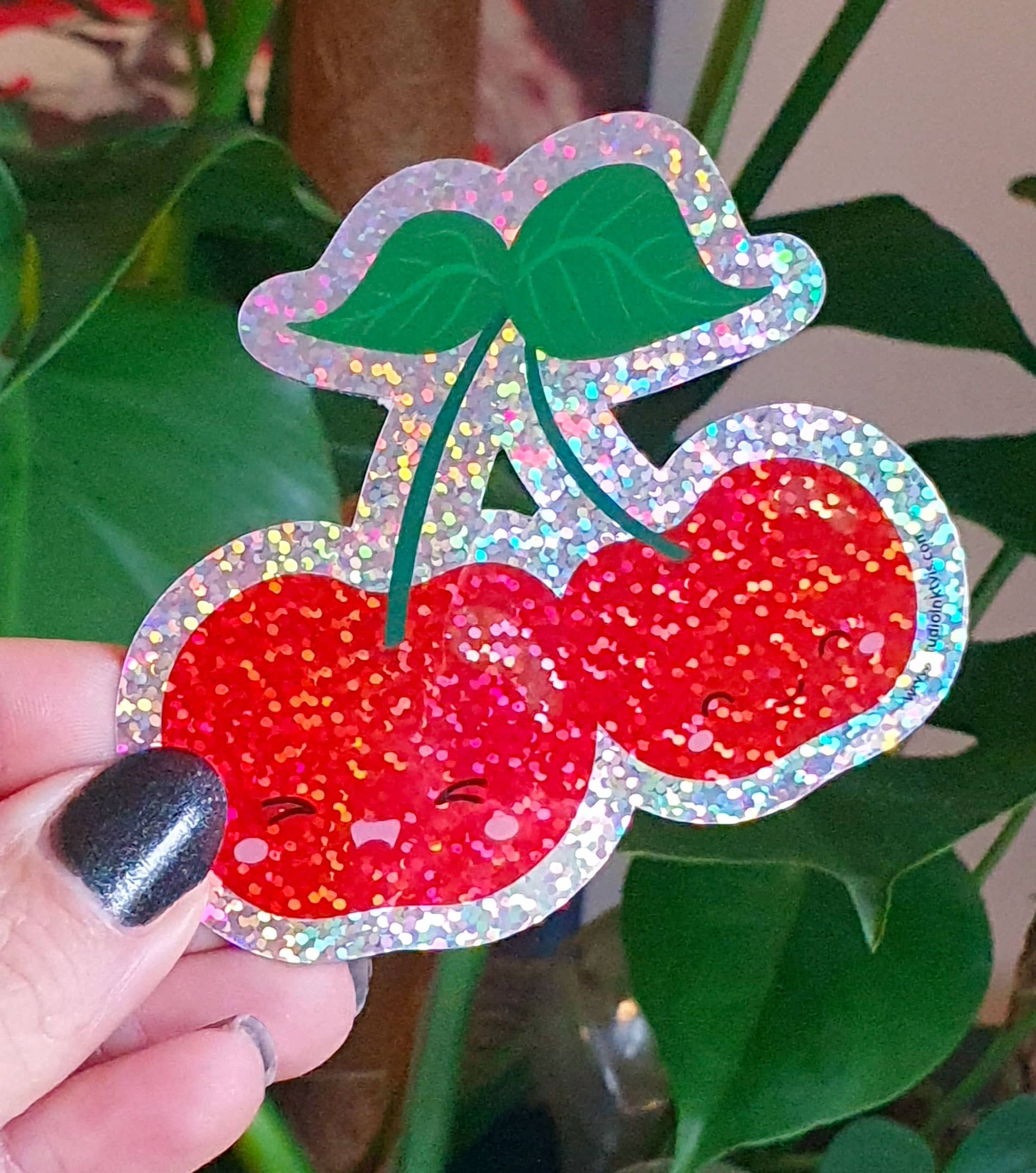 Autocollant paillettes cerises, autocollant cerises adorable
