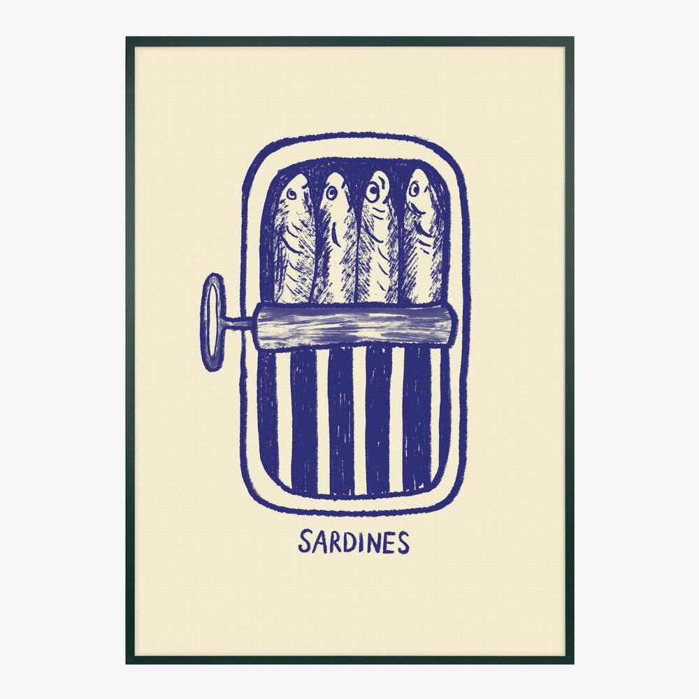 Affiche artistique « boîte de sardines bleue » — Linogravure pour la cuisine: Pas de cadre / 30x40 cm
