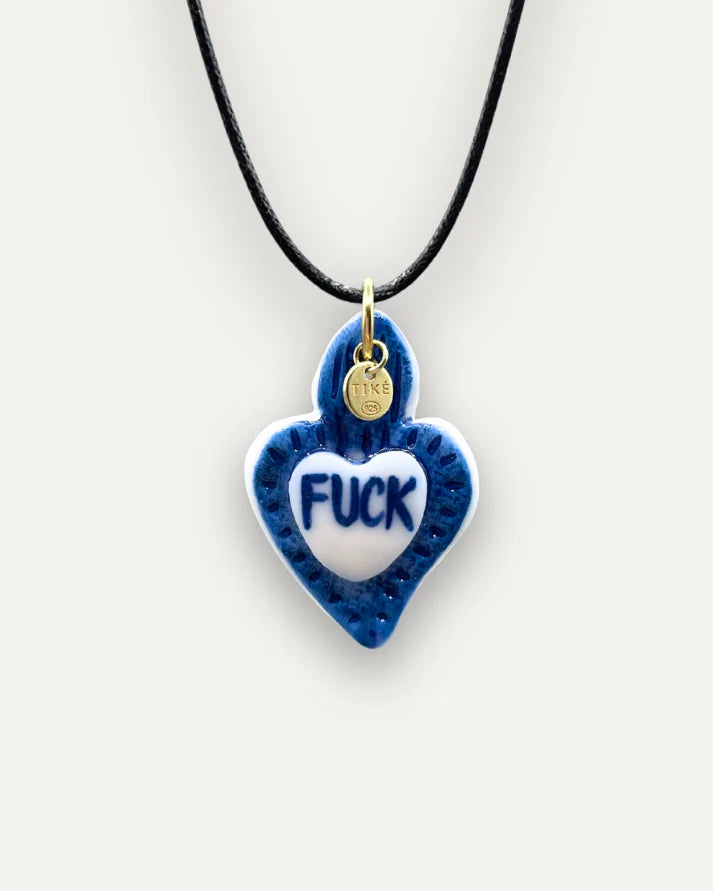 Pendentif en porcelaine Coeur bleu Fuck