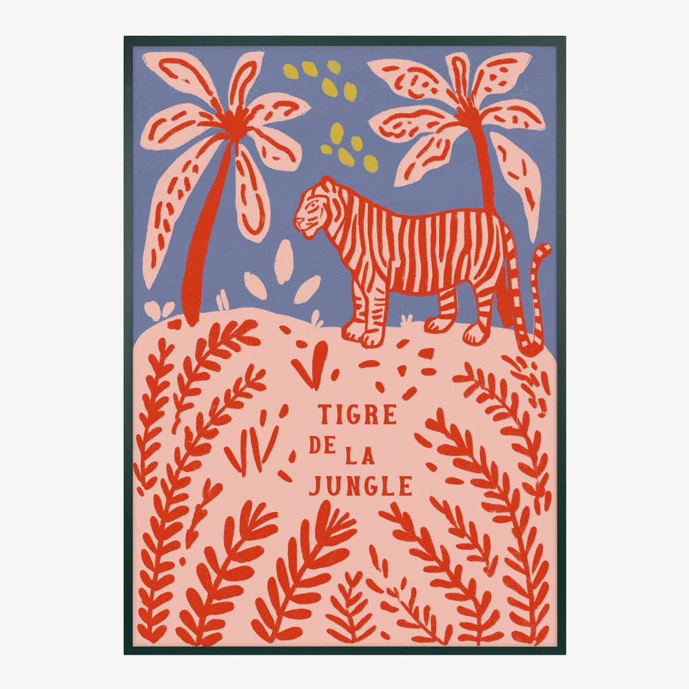 Impression d'art « Tigre rouge entre les palmiers » - Affiche folk naïve: No Frame / 30x40 cm