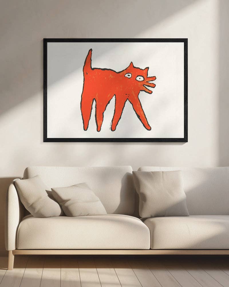 Tirage d'art — Chat orange aux grands yeux — Naïf, fantaisiste: Pas de cadre / 30 x 40 cm