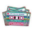 Autocollant pailleté cassette « Life has no rewind »