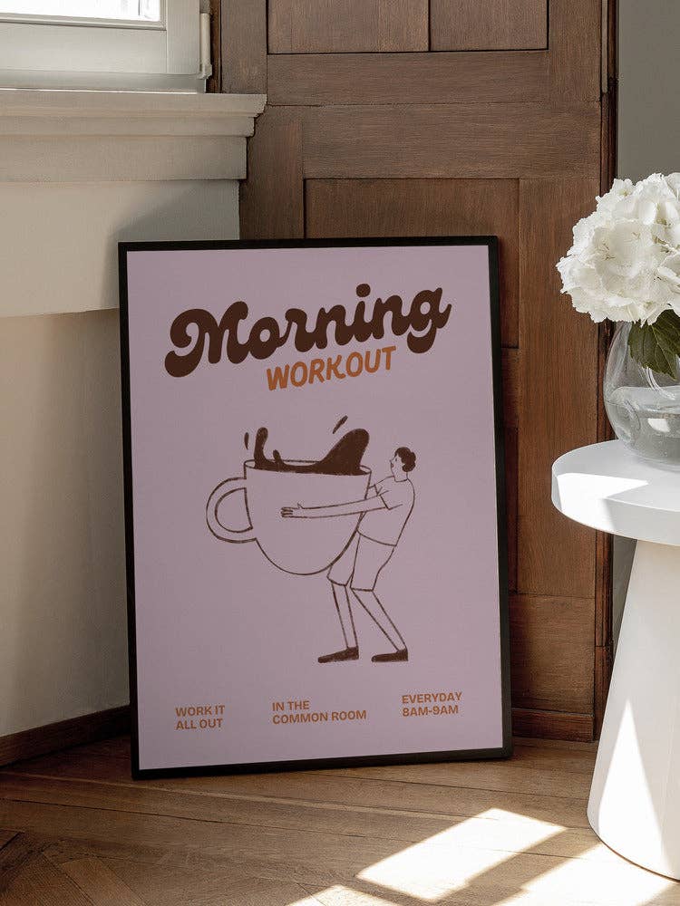 Impression artistique « Entraînement matinal au café » — Affiche rétro rose: Pas de cadre / 30x40 cm
