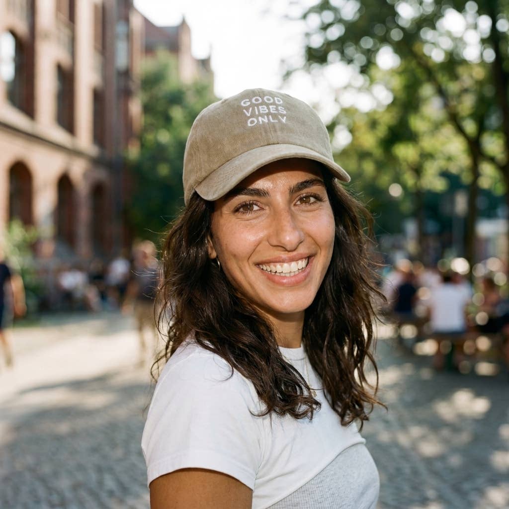 Casquette bleue brodée « Good Vibes Only » — cadeau: Beige