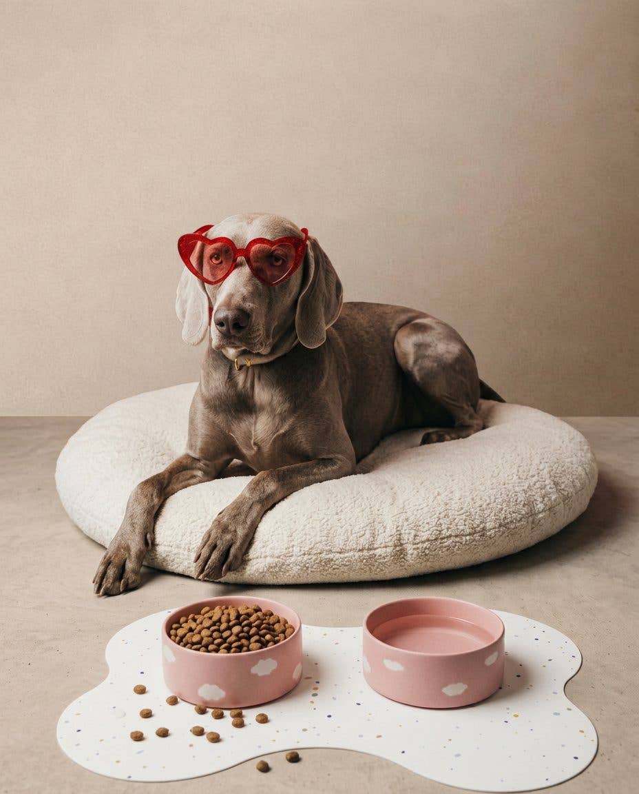 Nouveau set de table en forme d'os pour gamelles de chien: Party White