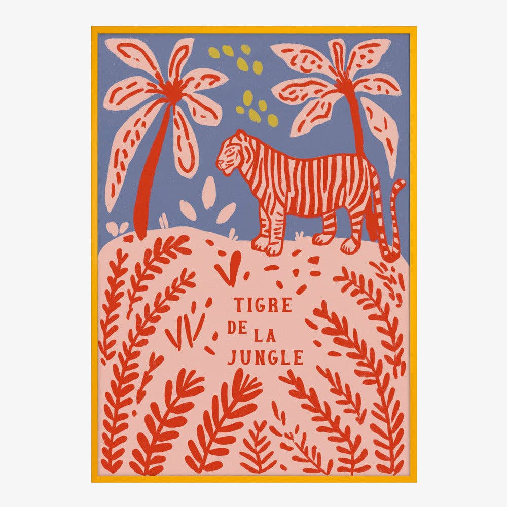 Impression d'art « Tigre rouge entre les palmiers » - Affiche folk naïve: No Frame / 30x40 cm