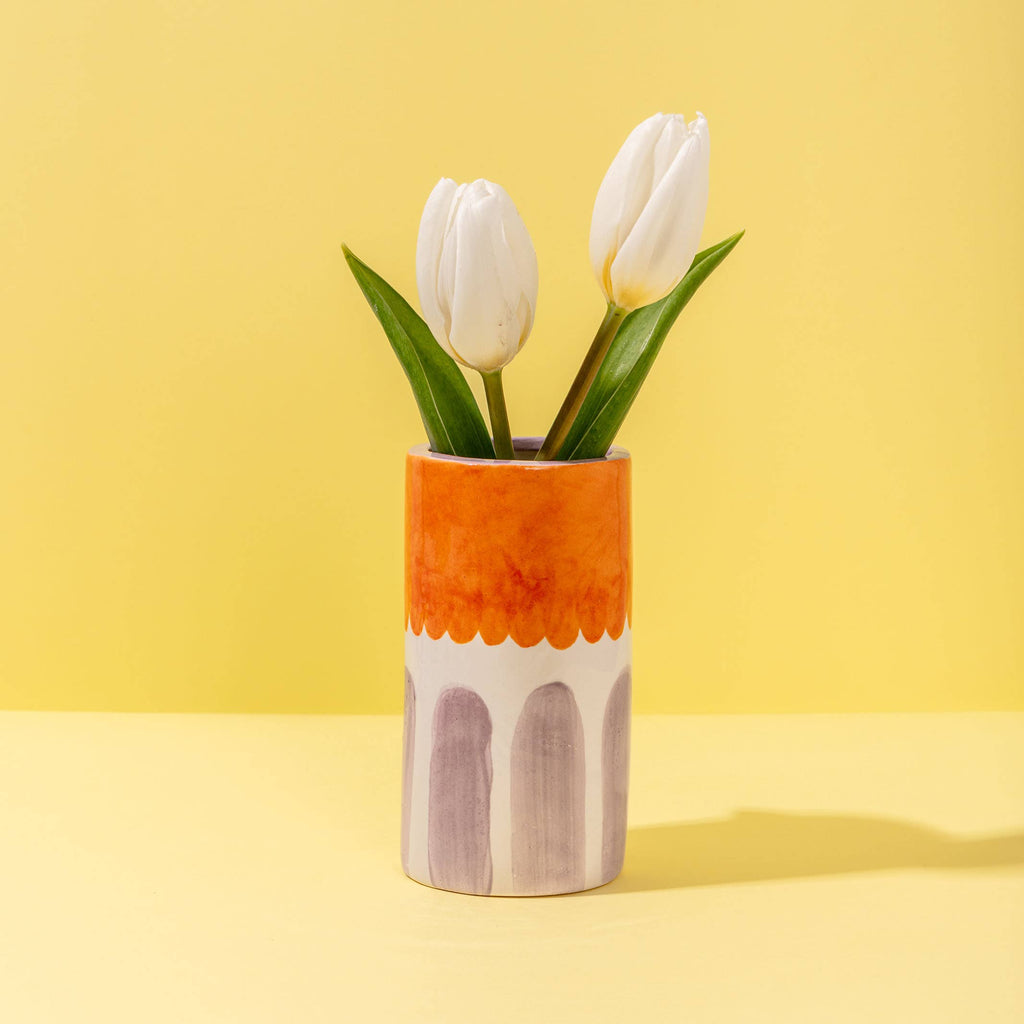Vase en céramique Fille / rayures violettes