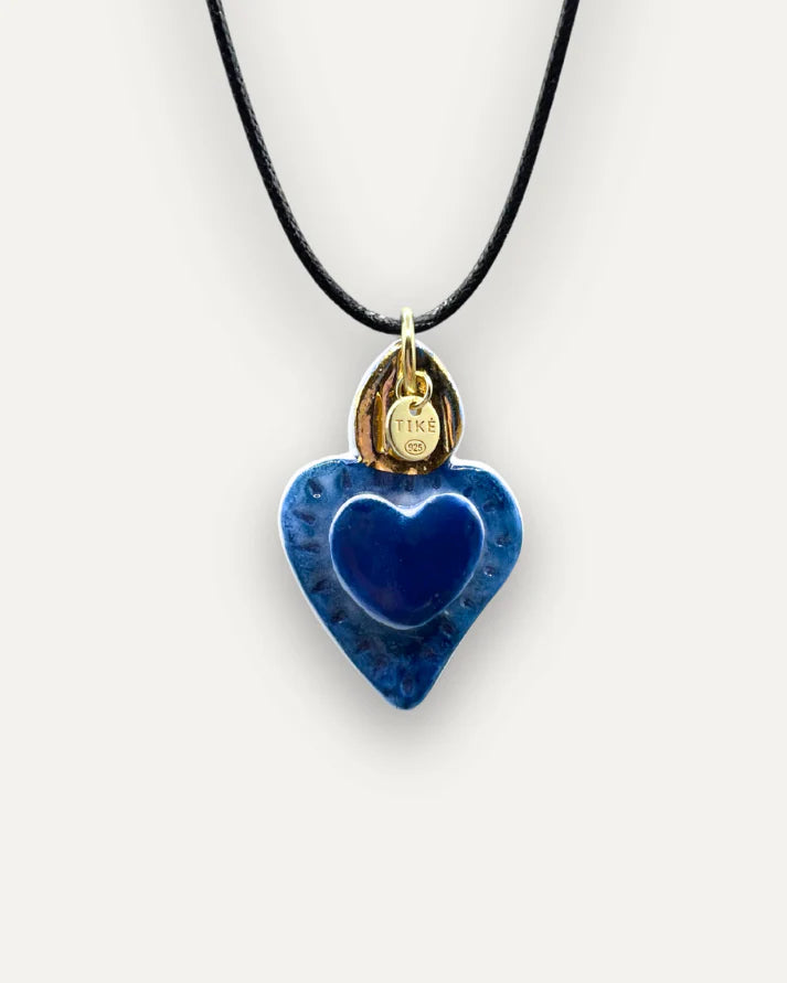 Pendentif en porcelaine Coeur bleu