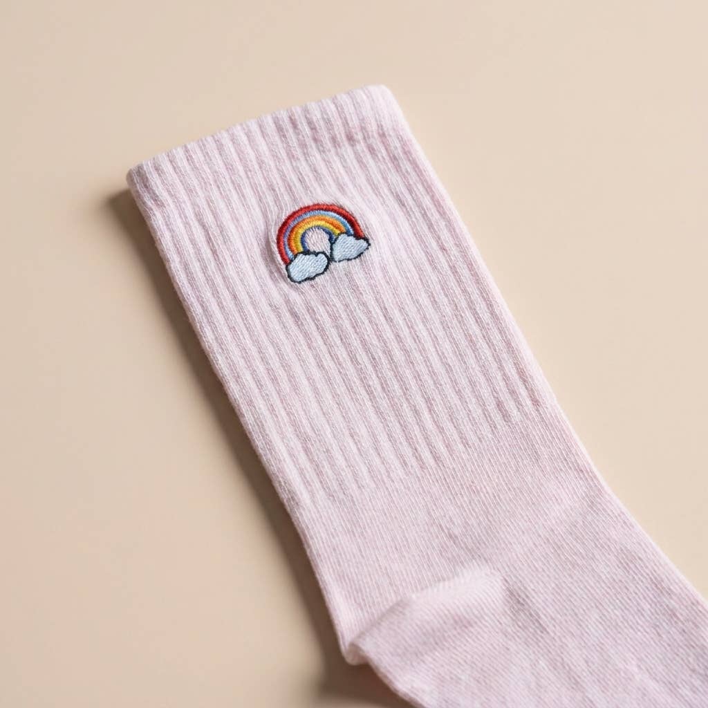 Chaussettes brodées arc-en-ciel — cadeau Pride queer: 37-43
