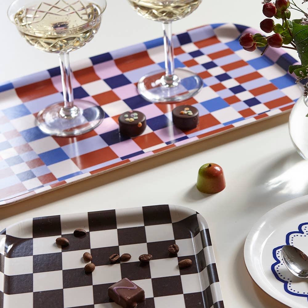 Plateau de service Caramel/Sky CHECKER MIX - 43 x 22 cm