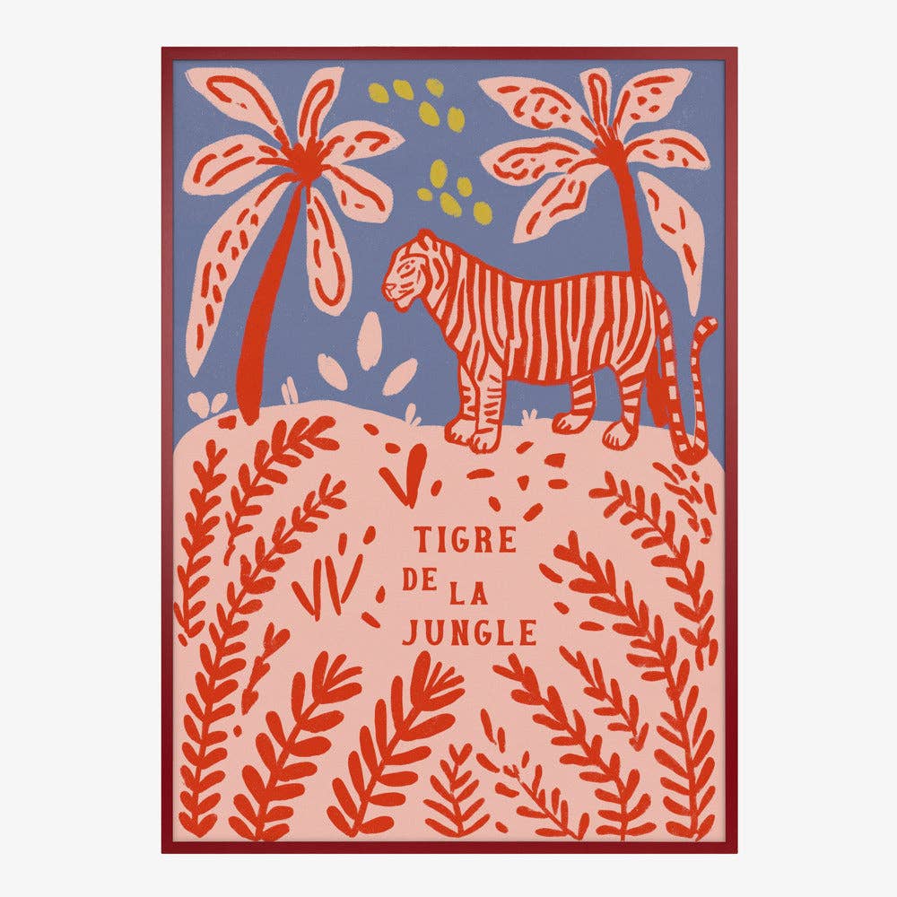 Impression d'art « Tigre rouge entre les palmiers » - Affiche folk naïve: No Frame / 30x40 cm