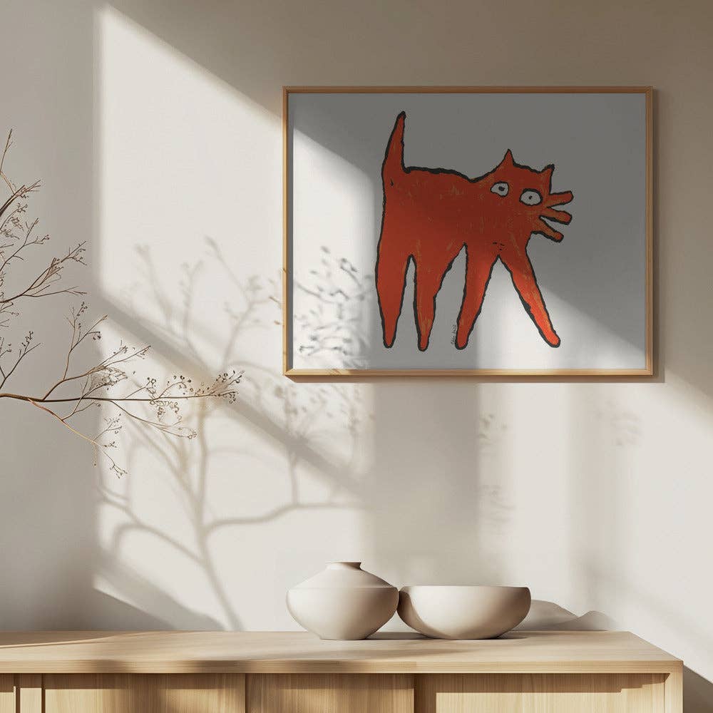 Tirage d'art — Chat orange aux grands yeux — Naïf, fantaisiste: Pas de cadre / 30 x 40 cm