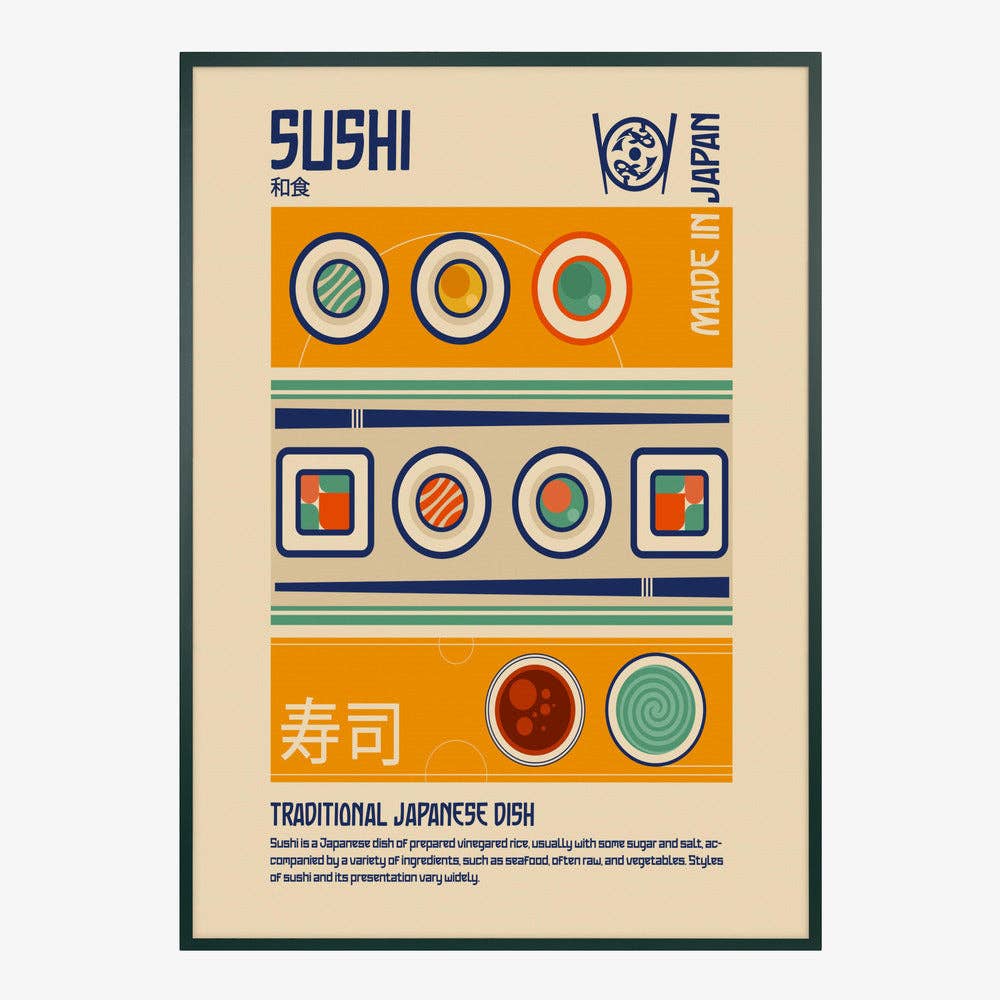Impression d'art « Sushi fabriqué au Japon » - Affiche rétro: Pas de cadre / 30 x 40 cm