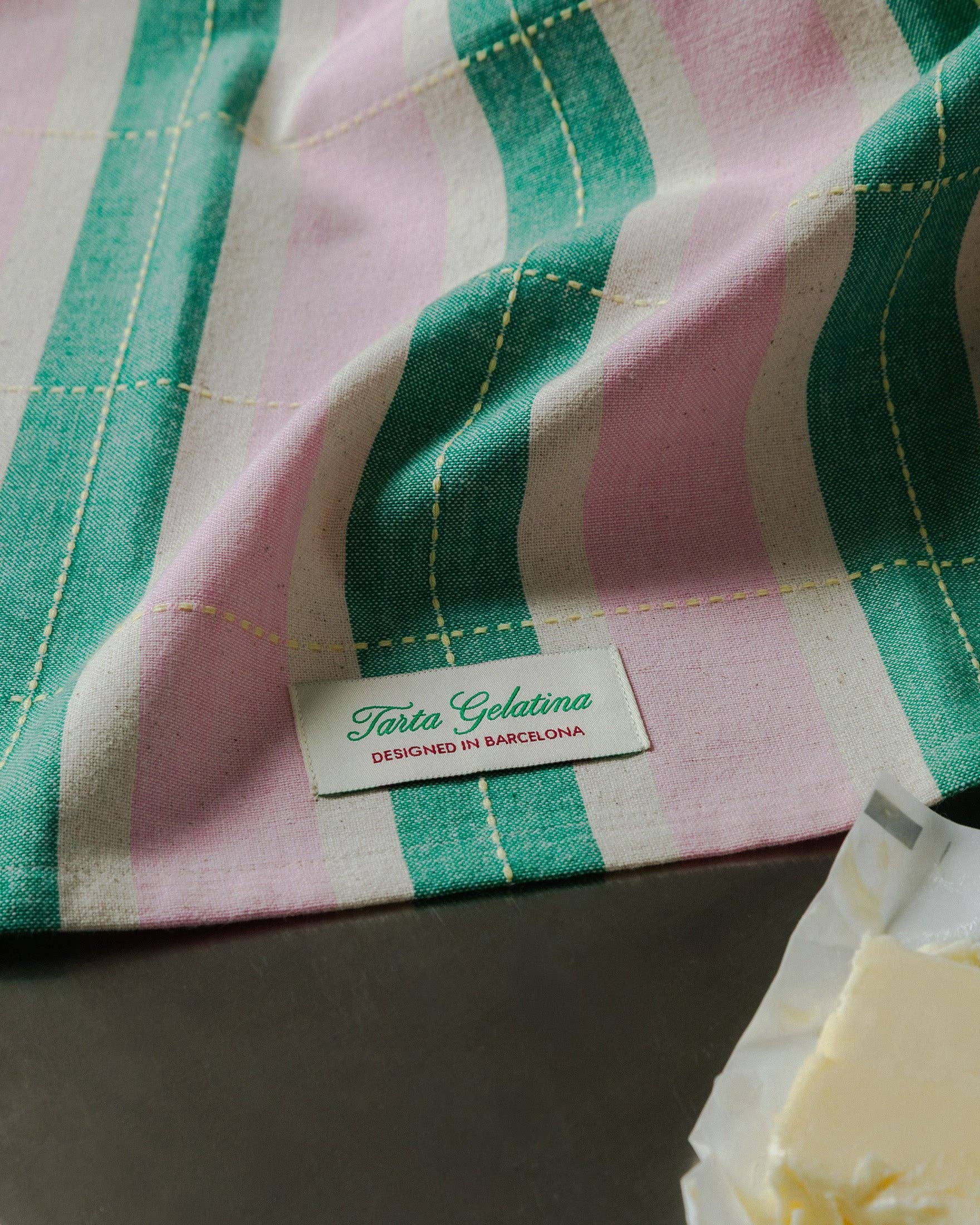 Torchon à rayures - vert / rose