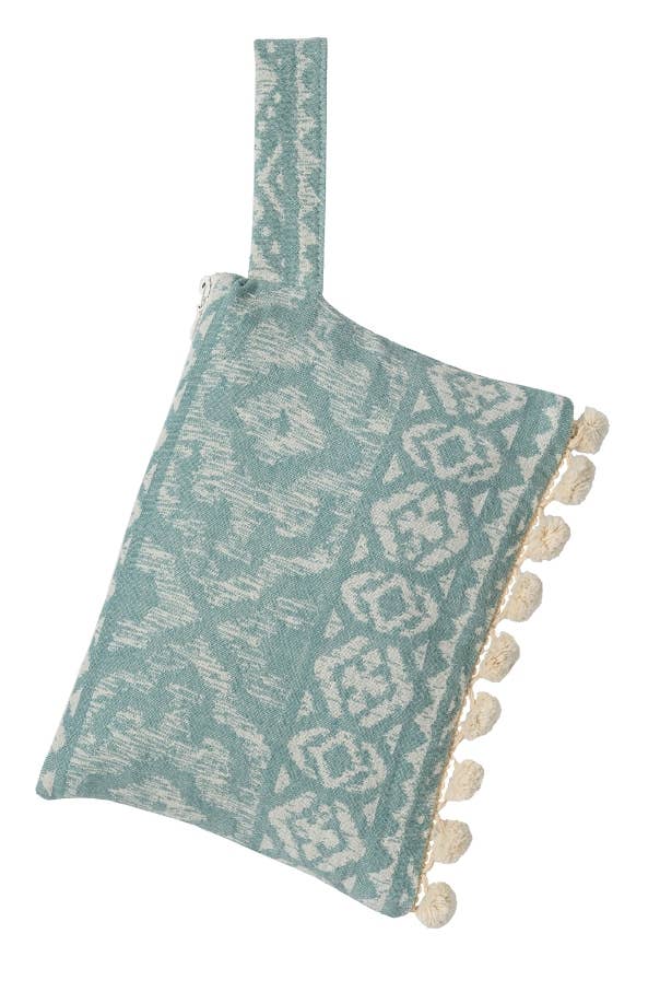 Pochette de plage Hydra pompon eucalyptus - intérieur imperméable