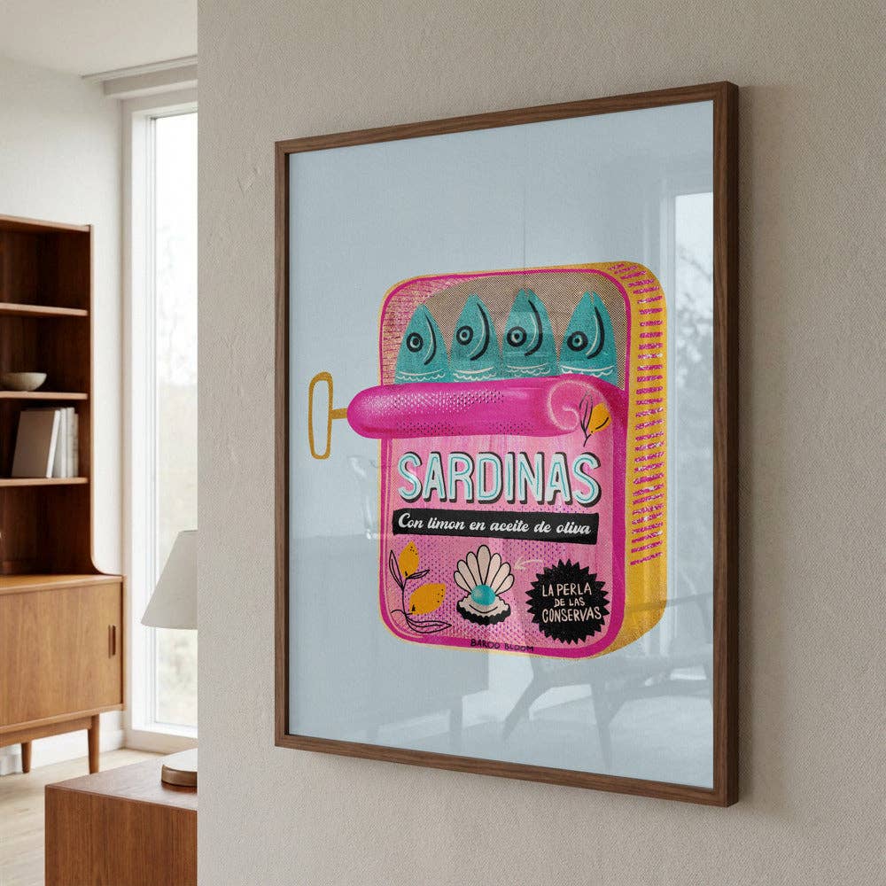 Affiche artistique « boîte de sardines roses » — Poster pop pour la cuisine: Pas de cadre / 30x40 cm