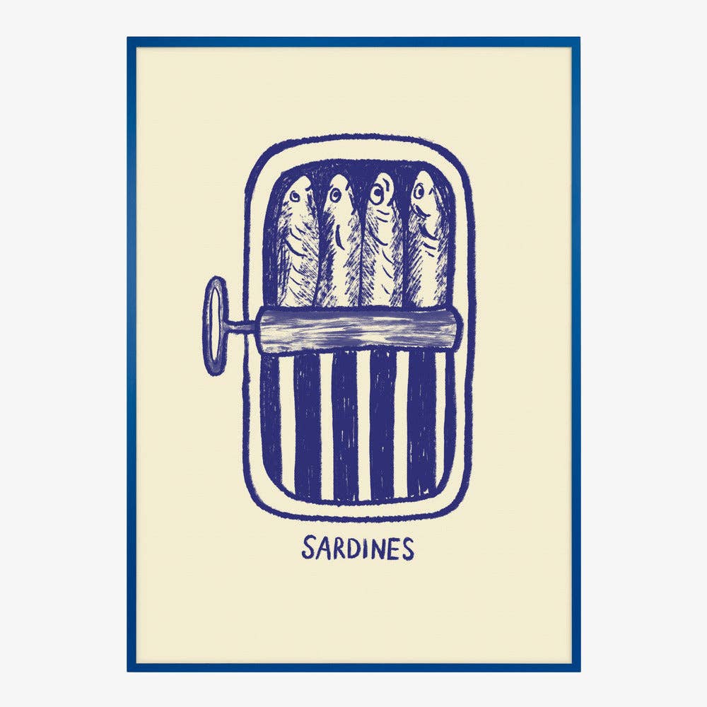 Affiche artistique « boîte de sardines bleue » — Linogravure pour la cuisine: Pas de cadre / 30x40 cm