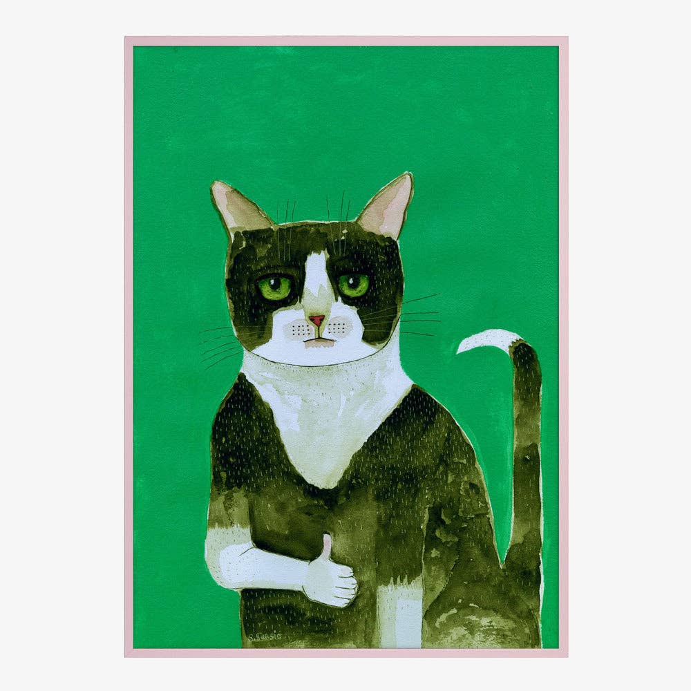 Affiche artistique — Chat en smoking, pouce levé : aquarelle fantaisiste: Pas de cadre / 30x40 cm