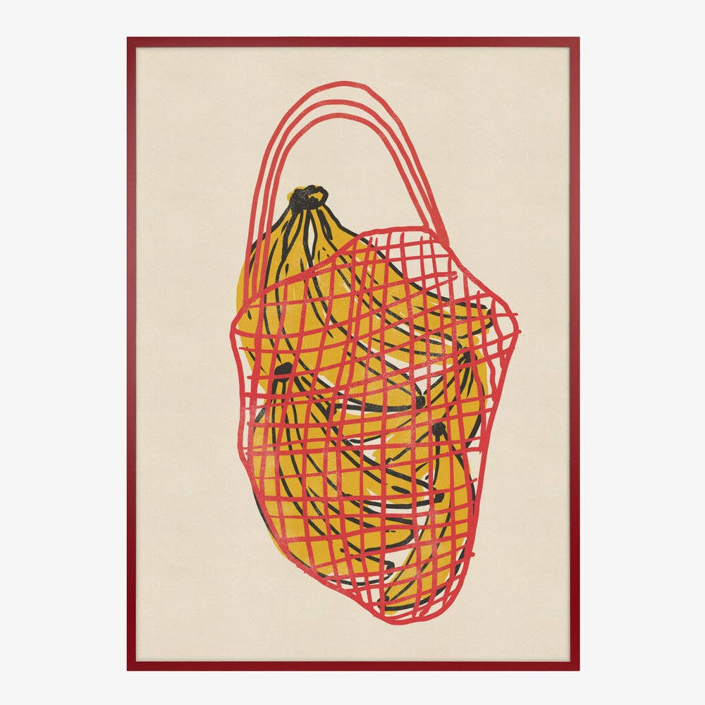 Tirage d'art « Bananes dans un filet rouge » — Décor de cuisine naïf: Pas de cadre / 30 x 40 cm