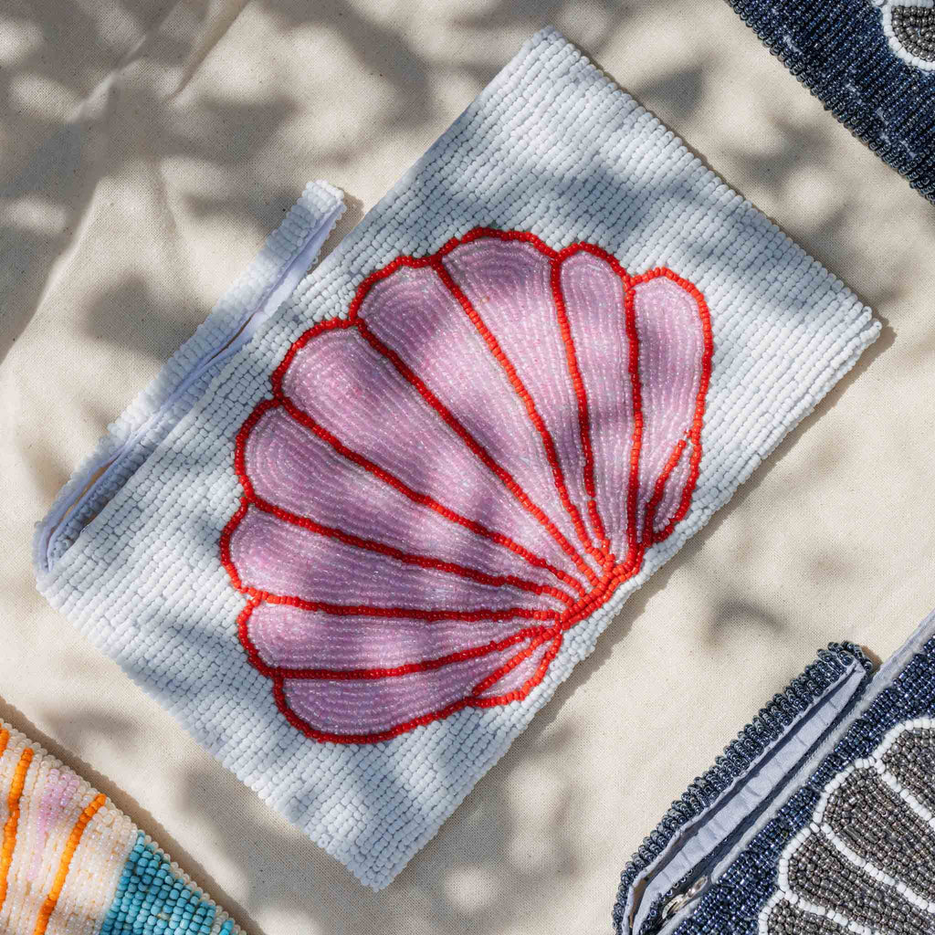 Grande pochette tropicale perlée, sac de plage artisanal en perles: Noir