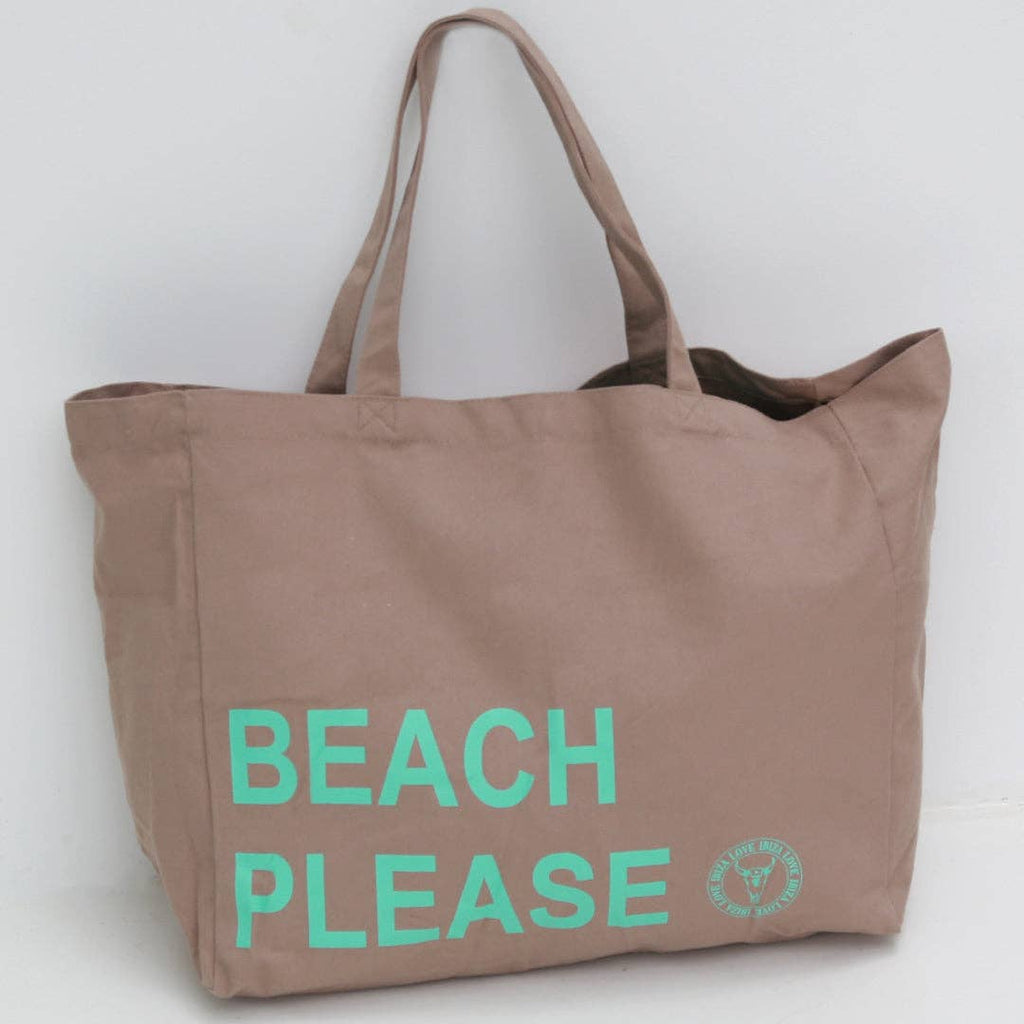Sac de plage en toile taupe "Beach Please"