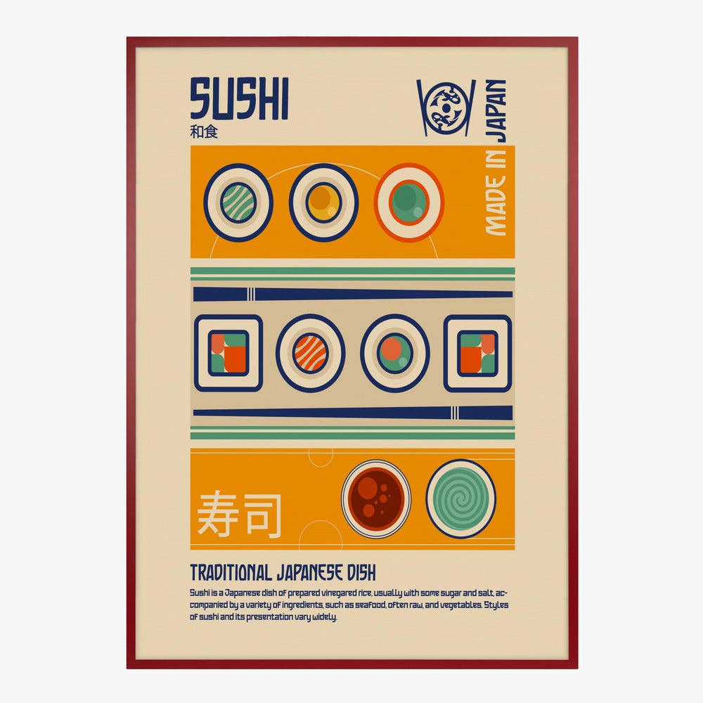 Impression d'art « Sushi fabriqué au Japon » - Affiche rétro: Pas de cadre / 30 x 40 cm
