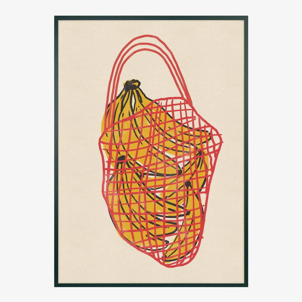 Tirage d'art « Bananes dans un filet rouge » — Décor de cuisine naïf: Pas de cadre / 30 x 40 cm