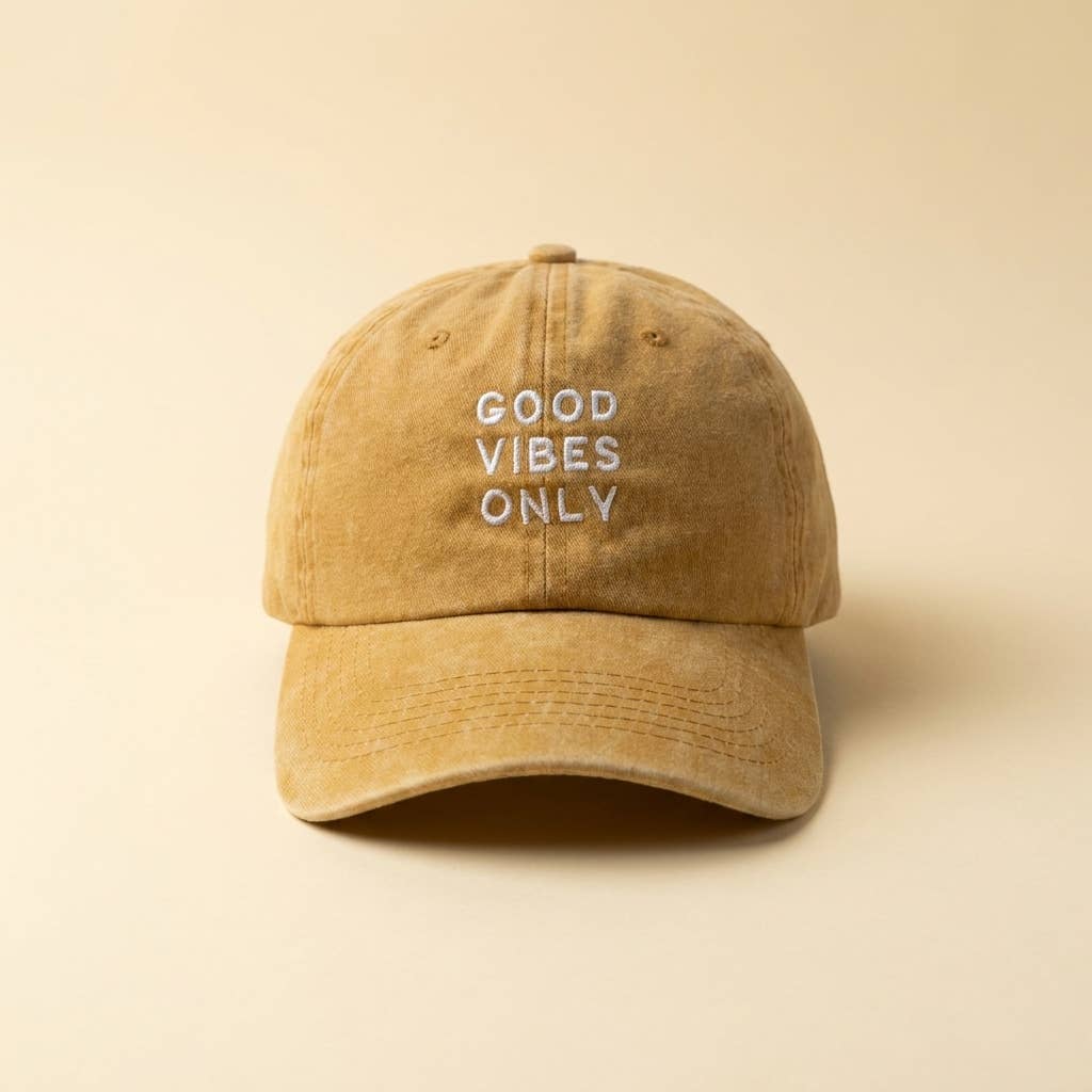 Casquette bleue brodée « Good Vibes Only » — cadeau: Beige