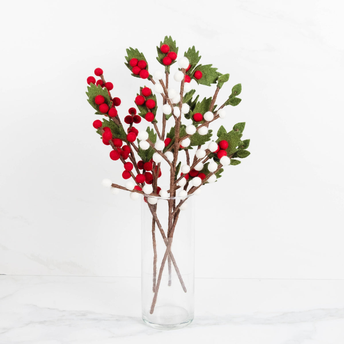 Décoration en feutre - houx vert, rouge et blanc