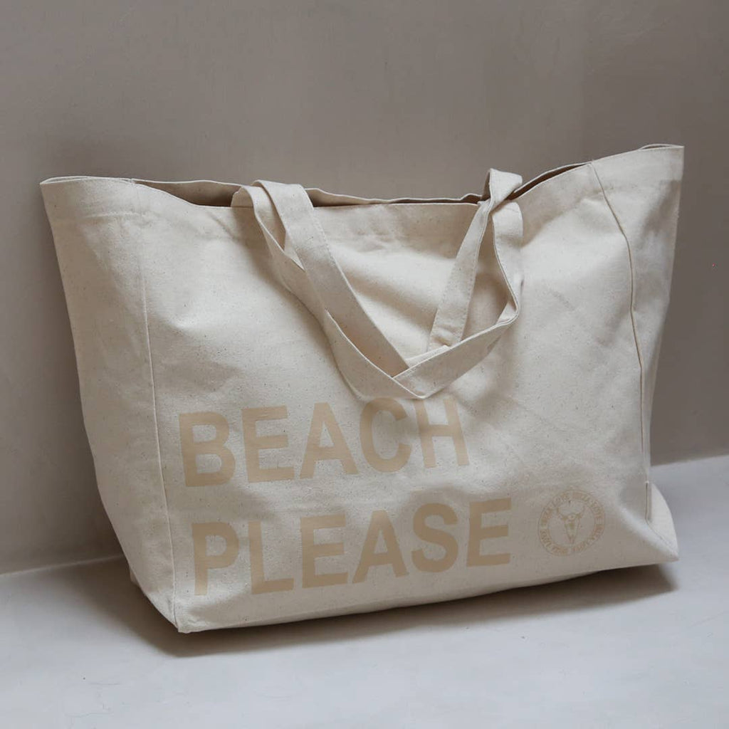 Sac de plage en toile beige « Beach Please »